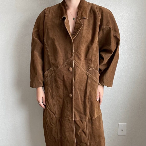 Vintage 80s Womens Brown Oversized Suede Leather … - image 6