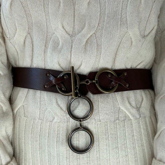 VTG The Limited NWOT‎ Brown Italian Leather Wide Waist Belt Medium O-Ring Boho Leather Wide Bohemian Belts for Women for sale | eBay main image 3