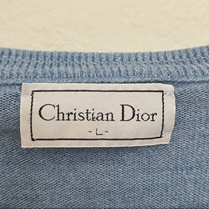 Vintage 90s Christian Dior Women's Blue V Neck Long Sleeve Oversized Sweater L image 2
