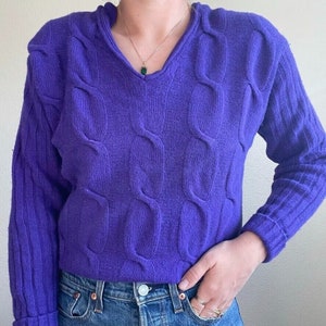 Vintage 90s The Limited Lambswool Angora Blend Purple Cable Sweater Sz M image 4