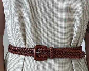 Vintage 1990s Nordstrom Handmade Brown Leather Braided Western Belt Sz M