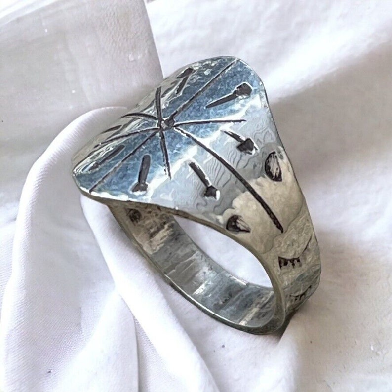 Handmade Womens Sterling Silver .925 Abstract Geometric Hammered Ring Sz 8.5 image 7