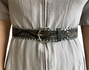 Roris Painted Beltz Hand Painted Black and Blue Leather Belt  display picture 1