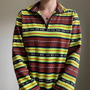 Lauren Ralph Lauren Neon Tribal Aztec Southwestern Fleece Quarter Zip Sz XL image 7