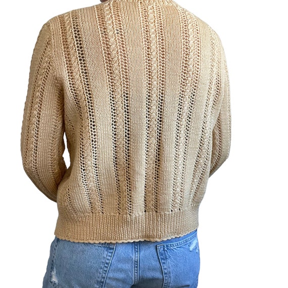 Vintage Womens Hand Knit Pastel Yellow Wool Lace … - image 6