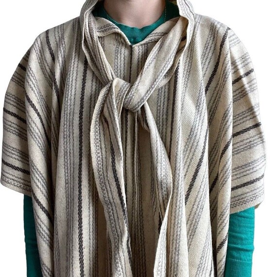 Vintage Unisex 1970s 100% Wool Brown Cream Stripe… - image 5