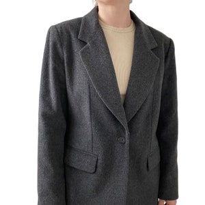Vintage 90s Womens Charcoal Gray Cashmere Single Breasted Oversized Blazer Sz 12 image 3