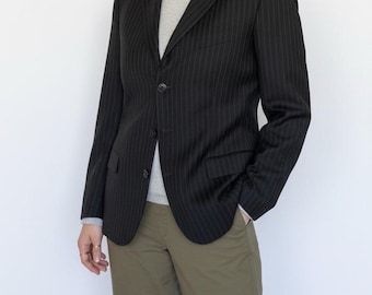 Ermenegildo Zegna Natural Comfort Wool Suit Blazer Black Striped Sport Coat 50R
