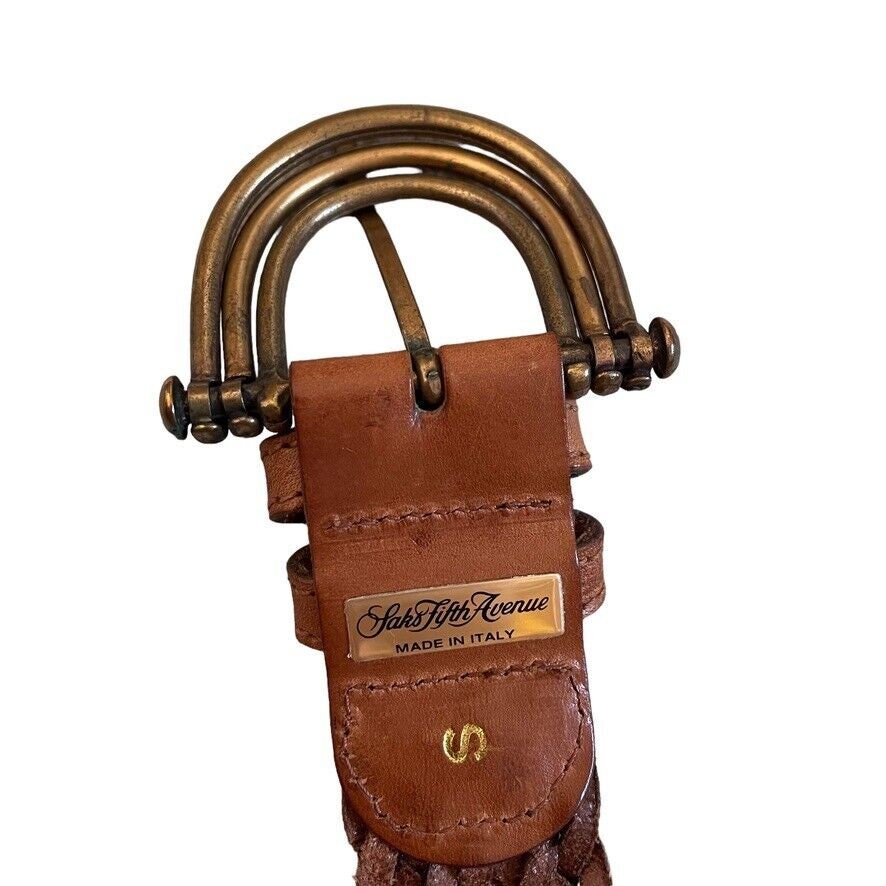 Vintage Saks Fifth Avenue Made in Italy Cognac Leather Sculptural Brass Buckle il_fullxfull.1819052399_1xpz.jpg main image 4