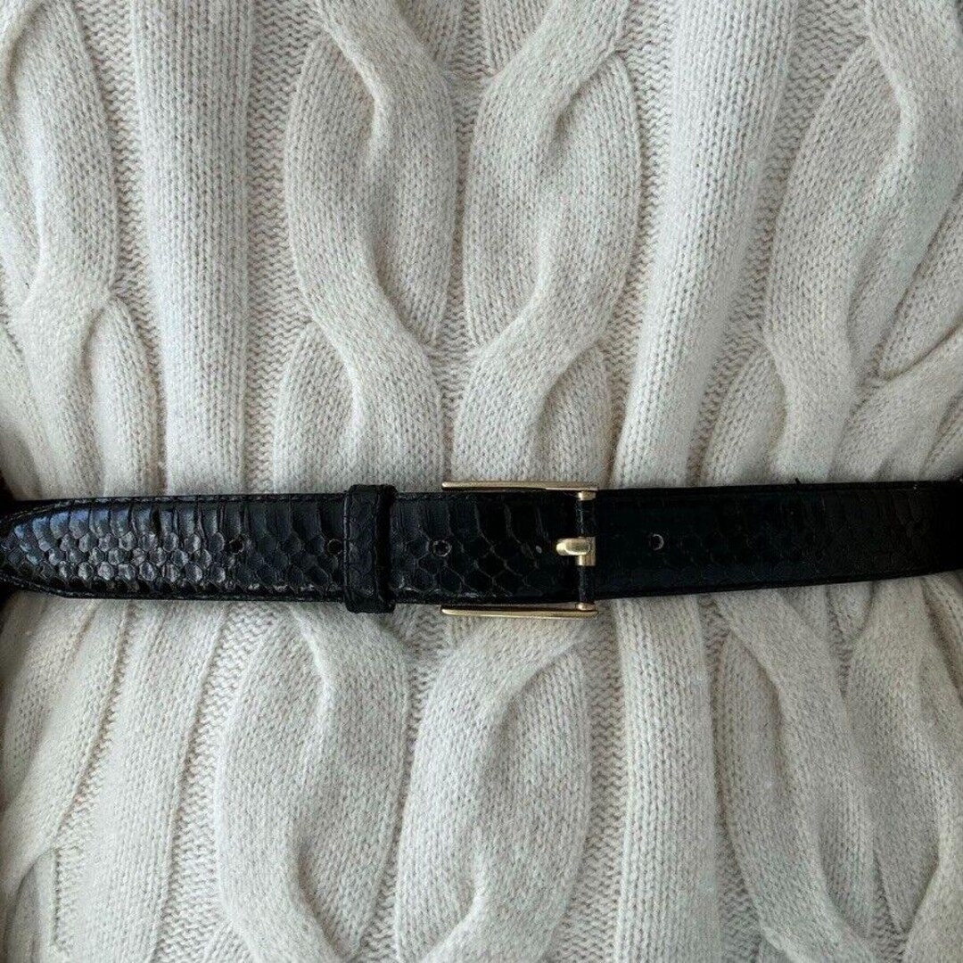 Vintage 1980s Womens Black Snakeskin Leather Brass Buckle  display picture 3