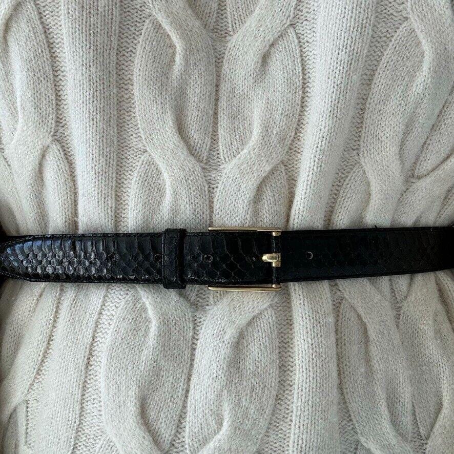Vintage Genuine Black Snakeskin Belt with Solid Brass Buckle 37”-42” Vintage Genuine Snake Skin Belt Large L Large Made  main image 4