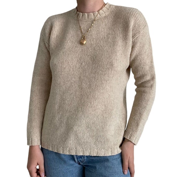 Vintage J. Crew Womens Cream 100% Wool Preppy Crewneck Sweater Sz S