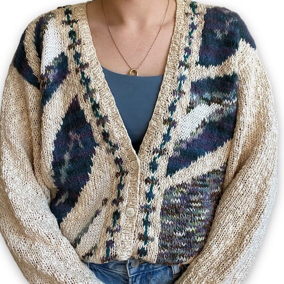 Vintage Womens 80s Hand Knit Geometric Hippie Grandmacore