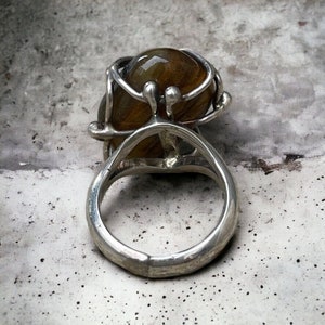 Handmade Womens Sterling Silver .925 Tigers Eye Brutalist Abstract Ring Sz 7 image 4