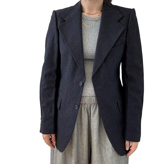 Vintage YSL Yves Saint Laurent Navy Blue Wool Oversized Sport Coat