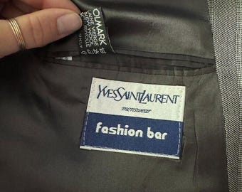 Vintage Yves Saint Laurent YSL Grey Striped Wool Preppy