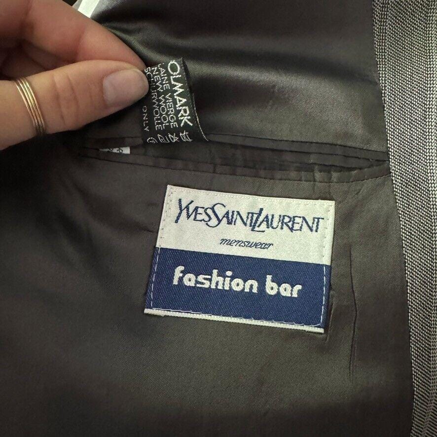 Vintage Yves Saint Laurent YSL Grey Striped Wool Preppy Sport Coat