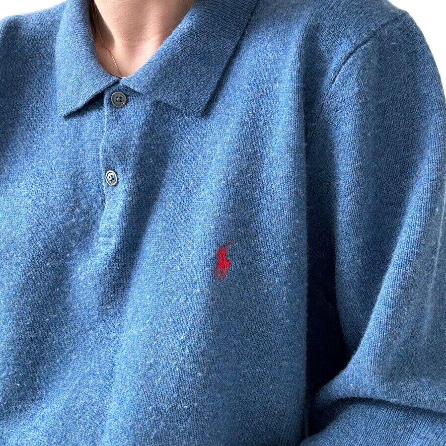 Vintage 1990s Polo Ralph Lauren Mens Blue 100% Lambs Wool Polo