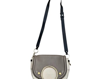 See by Chloé Mara Mixed Leather Colorblock Gray White Crossbody Big Hoop Bag