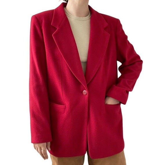 Vintage 90s Womens Cherry Red Wool Cashmere Singl… - image 7