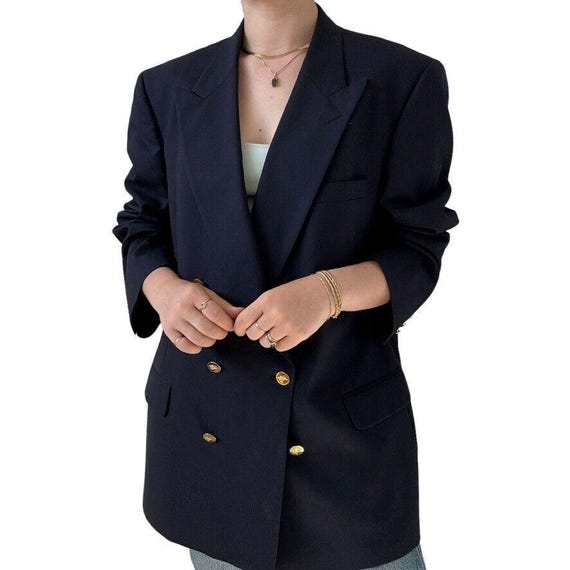 Vintage Burberry Navy Blue Wool Double Breasted Blazer Sport Coat Jacket 44R Etsy