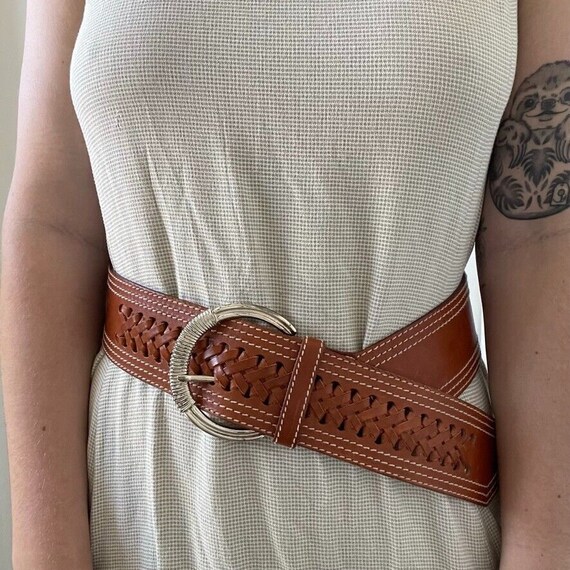 Echo Womens Brown Leather Braided Silver Buckle Bohemian  display picture 1