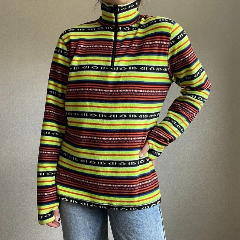 Lauren Ralph Lauren Neon Tribal Aztec Southwestern Fleece Quarter Zip Sz XL image 1