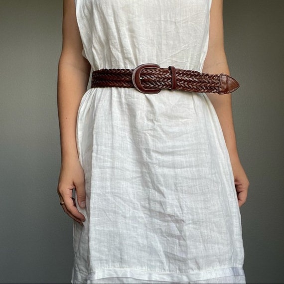 Vintage Brown Leather Braided Western Belt - image 2