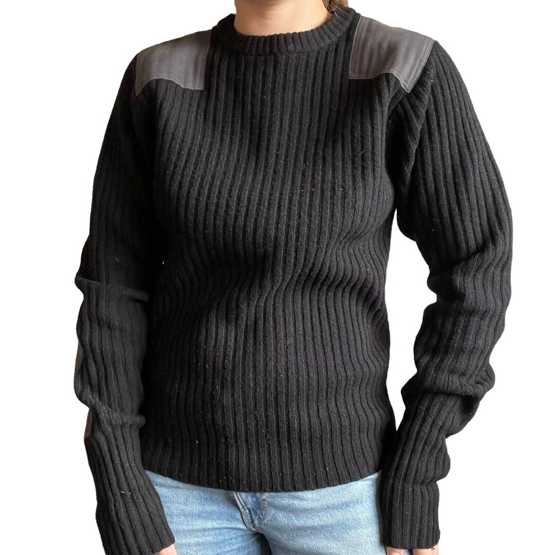 Vintage Mens LL Bean Hunting Elbow Patch Merino Wool Black Ribbed