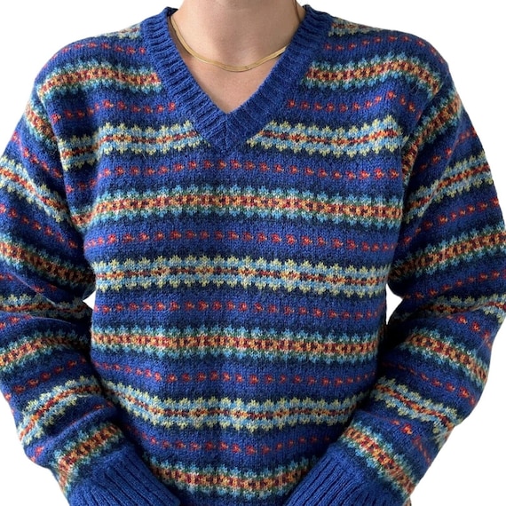 Buy Vintage Brooks Brothers Blue Fair Isle Preppy 100 Wool V Neck Sweater Sz S Online in India Etsy