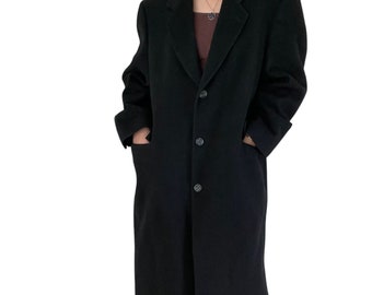 Vintage Unisex Charcoal Gray Cashmere Wool Blend Preppy Long Trench Coat Sz 42R