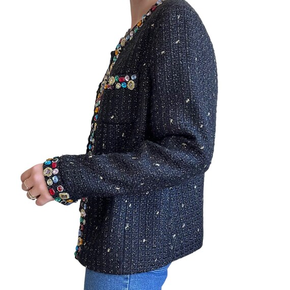 Vintage 80s Berek Black Tweed Rainbow Jeweled Bea… - image 4