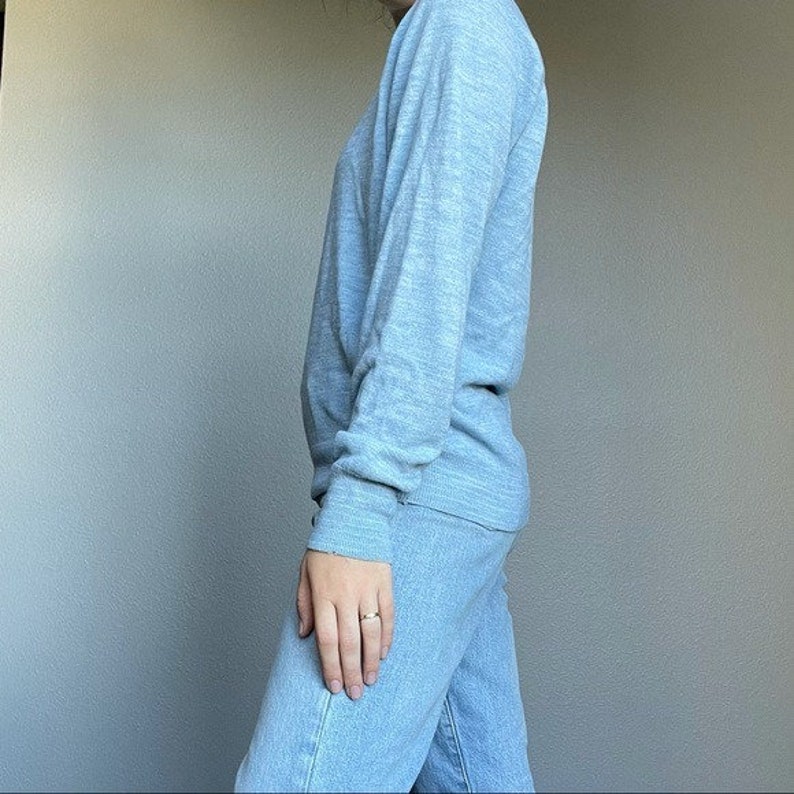 Vintage 90s Christian Dior Women's Blue V Neck Long Sleeve Oversized Sweater L image 5