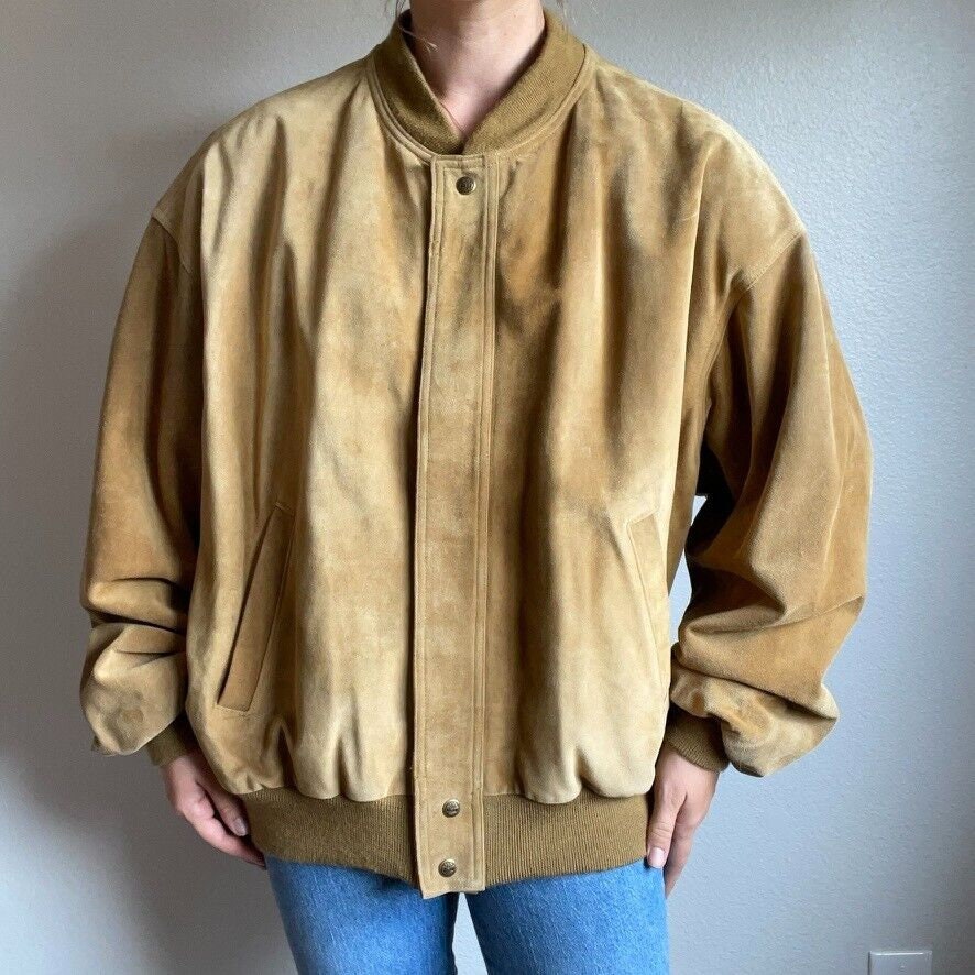 Timberland Mens Brown Tan 100% Suede Leather Bomber Western Jacket Sz XL