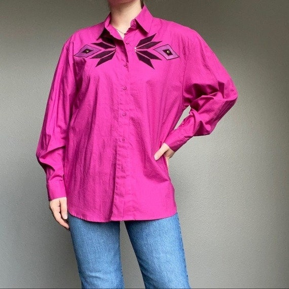Haut Femme Western Wrangler Vintage Rose/violet Boutonné - Taille Large
