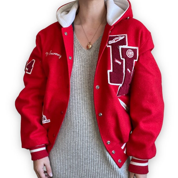 Vintage 1990s DeLong Womens Red Wool Letterman Sc… - image 3