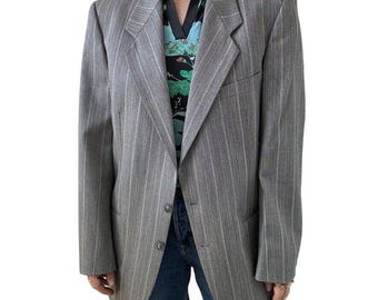 Vintage Yves Saint Laurent YSL Grey Striped Wool Preppy