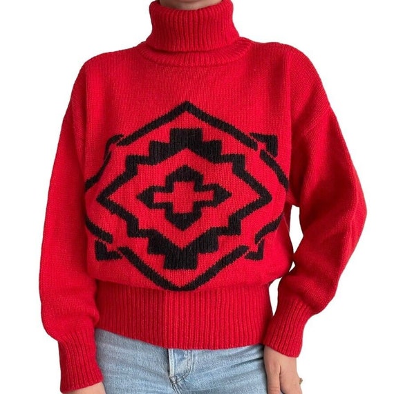 Vintage 80s Boundary Waters Red Wool Blend Geomet… - image 1
