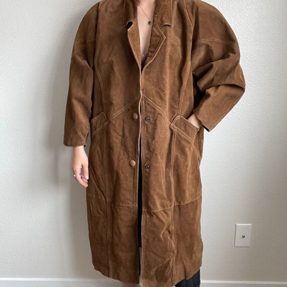 Vintage 80s Womens Brown Oversized Suede Leather … - image 9