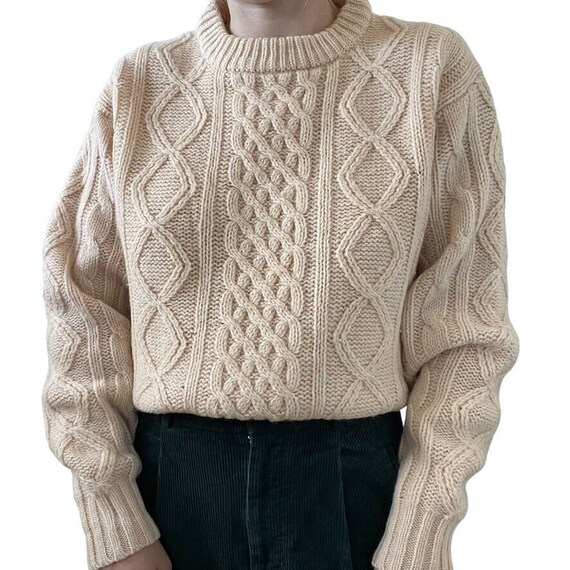 Vintage 1960s Womens Thane Cream Wool Fisherman Cable Knit Vintage 1960s Womens Thane Cream Wool Fisherman Cable Knit