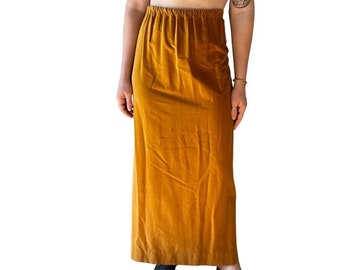 Vintage 1970s Womens Mustard Yellow Gold Velvet High Rise Maxi Skirt Sz XL