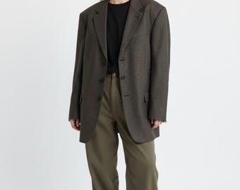 Vintage Givenchy Gray Micro Check Wool Silk Oversized Sport Coat Blazer Sz 44