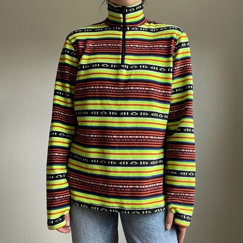 Lauren Ralph Lauren Neon Tribal Aztec Southwestern Fleece Quarter Zip Sz XL image 9