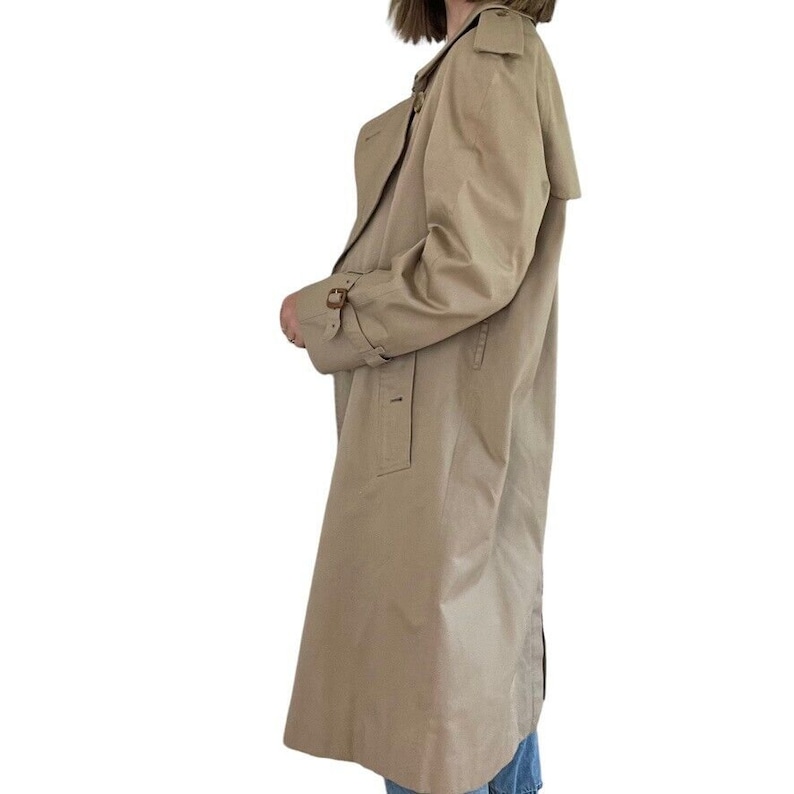 Vintage Mens Burberry Tan Khaki Beige Nova Check Long Trench Rain Coat 50 Short image 9