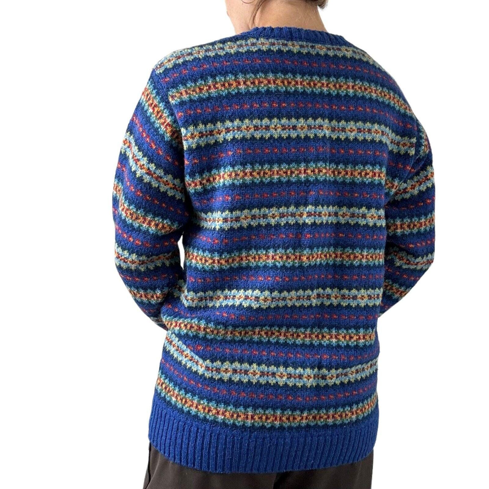Vintage Brooks Brothers Blue Fair Isle Preppy 100% Wool V Neck 