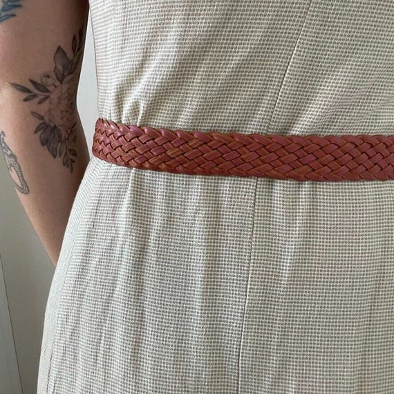 Vintage Womens Pink Leather Braided Solid Brass Buckle 