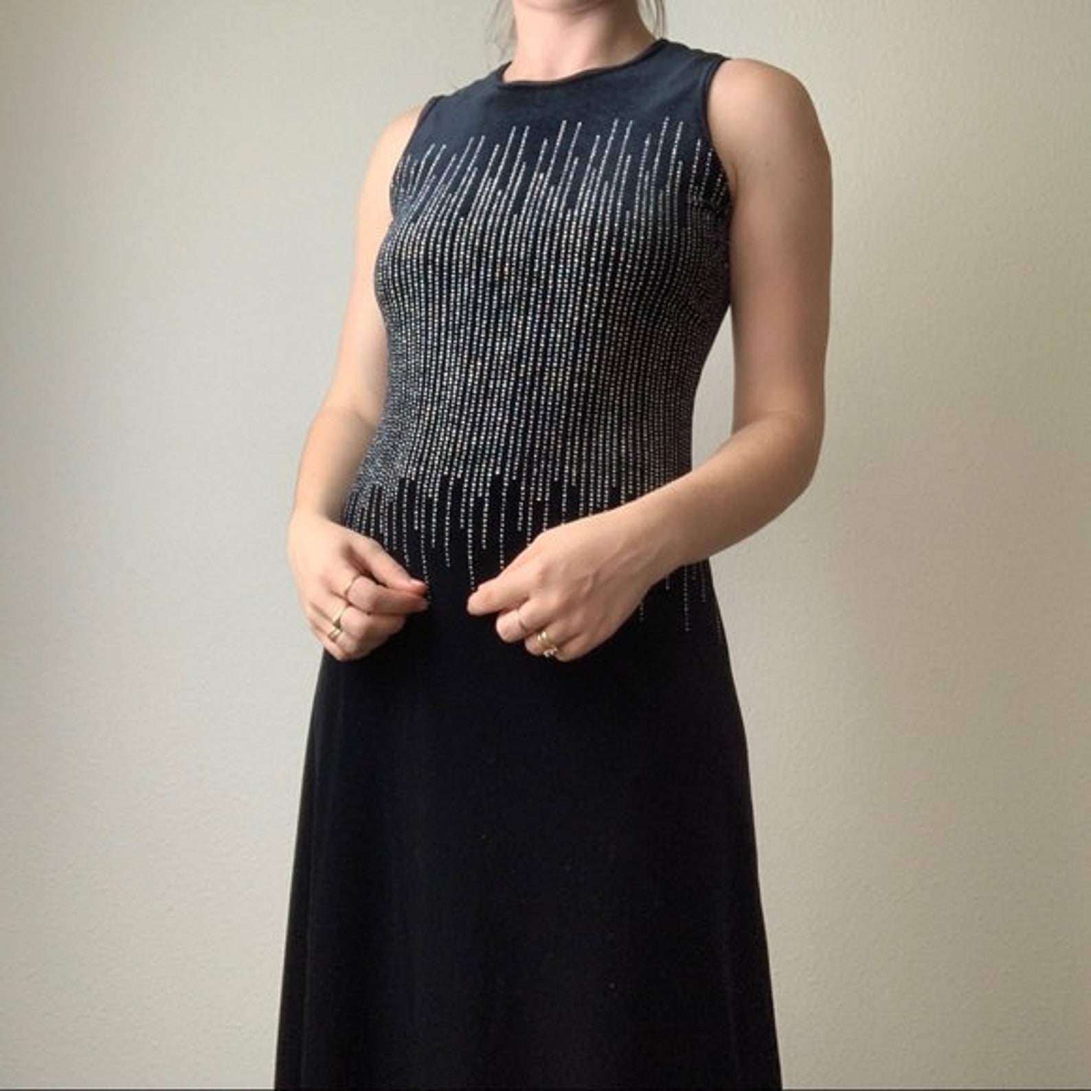 Vintage 90s Ronni Nicole Maxi Dress Black Long with Rainbow | Etsy