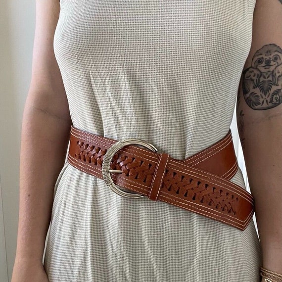 Echo Womens Brown Leather Braided Silver Buckle Bohemian Echo Womens Brown Leather Braided Silver Buckle Bohemian