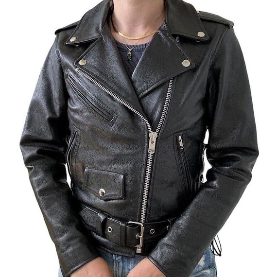 Vintage 1990s Womens Black 100% Leather Biker Moto Grunge Vintage 1990s Womens Black 100% Leather Biker Moto Grunge