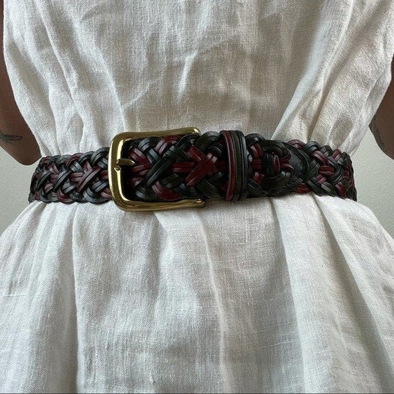Vintage leather braided rope solid brass belt